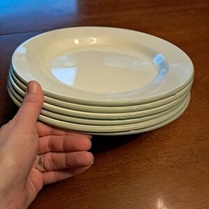 (6) 10-inch Hearth & Hand with Magnolia enamelware dinner plates Cream/green